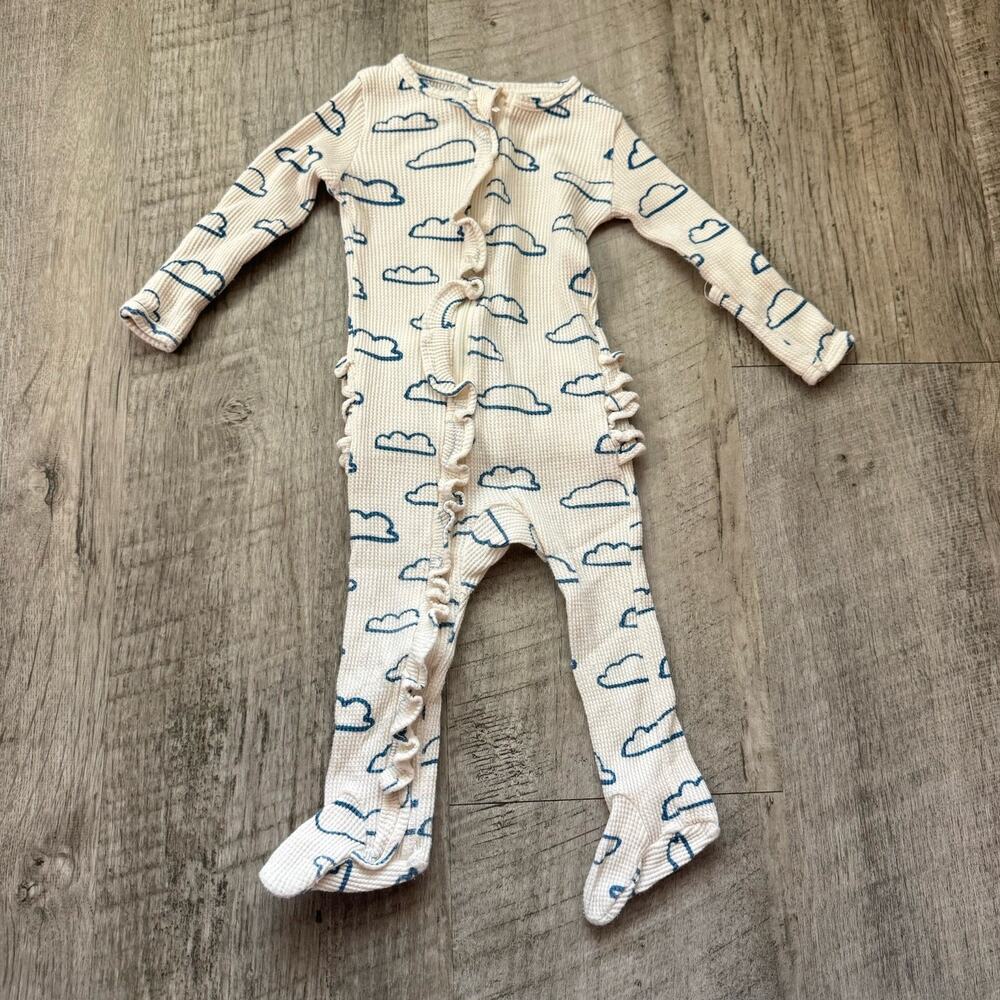 Spearmint Love Waffle Footie Sleeper Cloud Ruffle Size 6-9 mo Organic Cotton